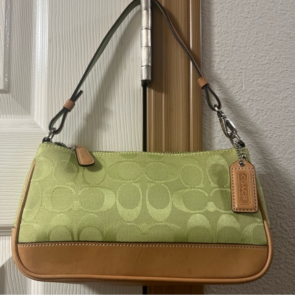 Coach Demi Signature Jacquard Canvas Leather Hand Bag Lime Green #H04J-6094 - Picture 1 of 10